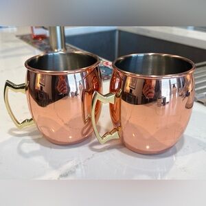 Copper Moscow Mule Mugs with Gold Handles, set of 2